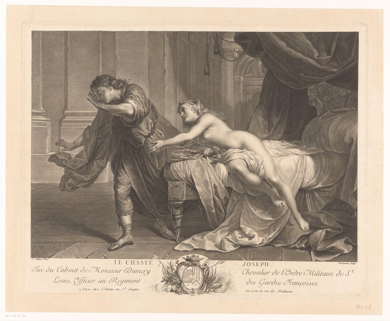 Jozef weerstaat de verleiding van Potifars vrouw (Le chaste Joseph) door Jacques Beauvarlet