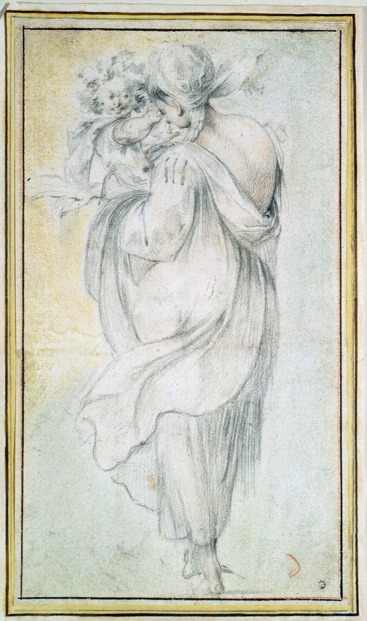 Zigeunerin met een kind - Werk van Jacques Bellange (circa 1575-1616), sanguine en zwarte en witte krijt op papier, begin 17e eeuw door Jacques Bellange