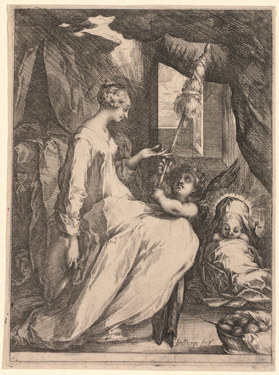De Maagd en het Kind met spinrok en een engel, ca. 1611-1613 door Jacques Bellange