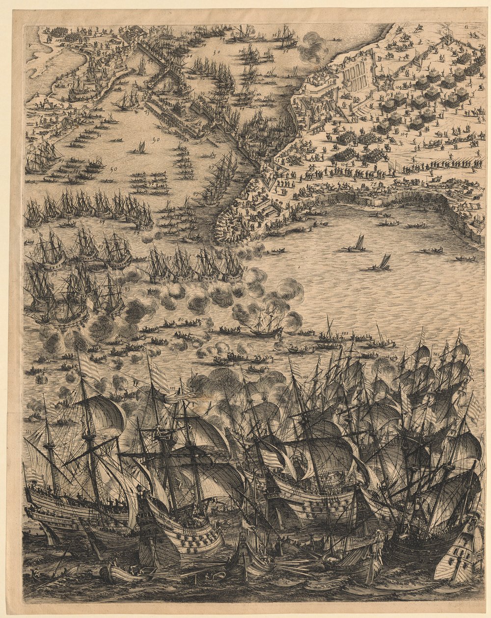 2. Paneel onderaan in het midden uit „De belegering van La Rochelle“ door Jacques Callot