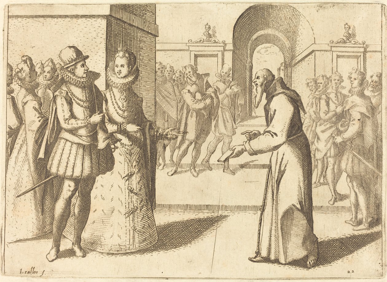 Een Capucio die de Dank van de Koning van Beieren Brengt, 1612 door Jacques Callot