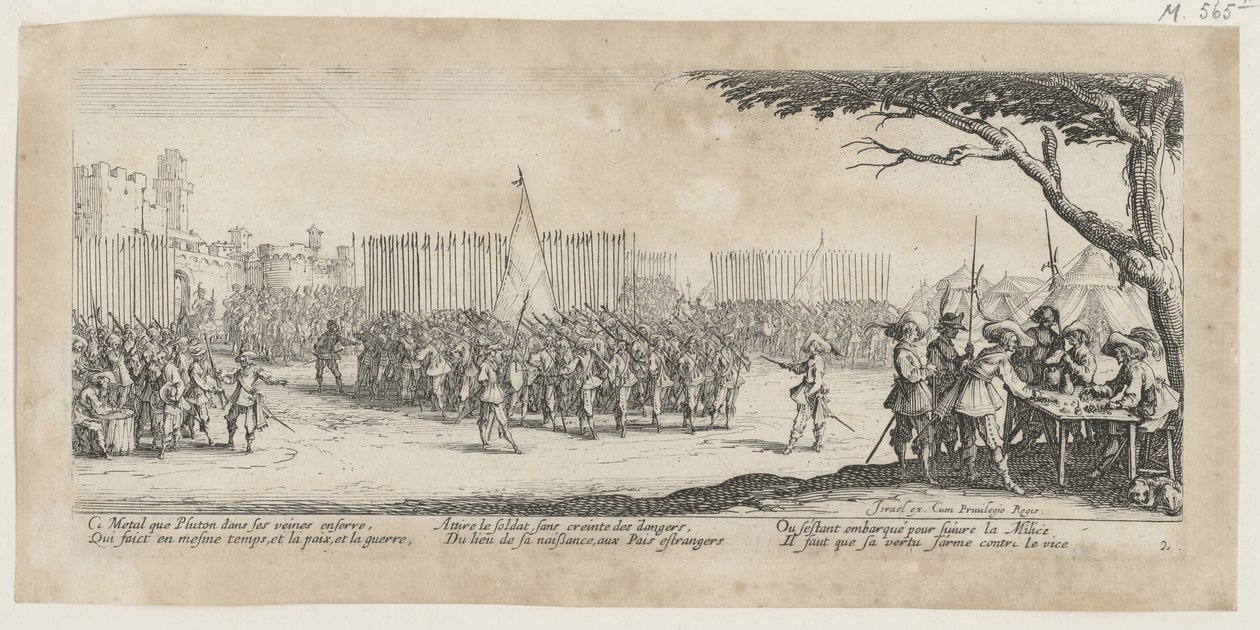 De rekrutering van de troepen, blad 2 van de serie „De gruwelen van de oorlog” door Jacques Callot