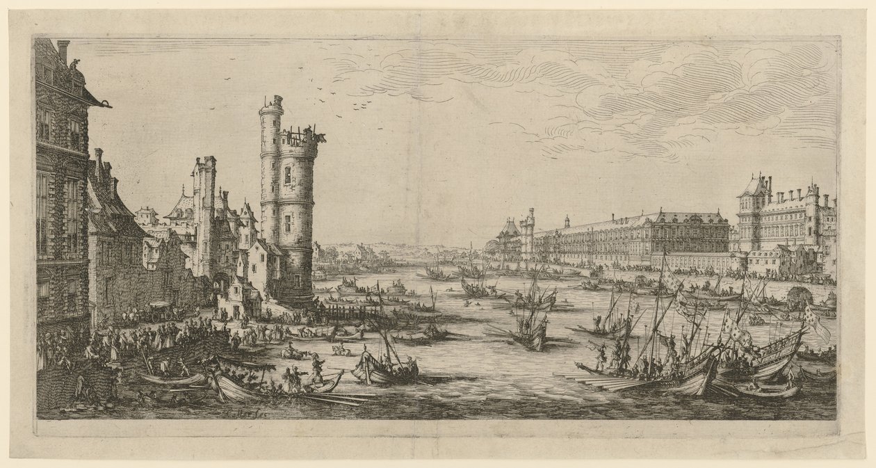 Gezicht op het Louvre, blad uit de reeks "Twee grote gezichten op Parijs" door Jacques Callot
