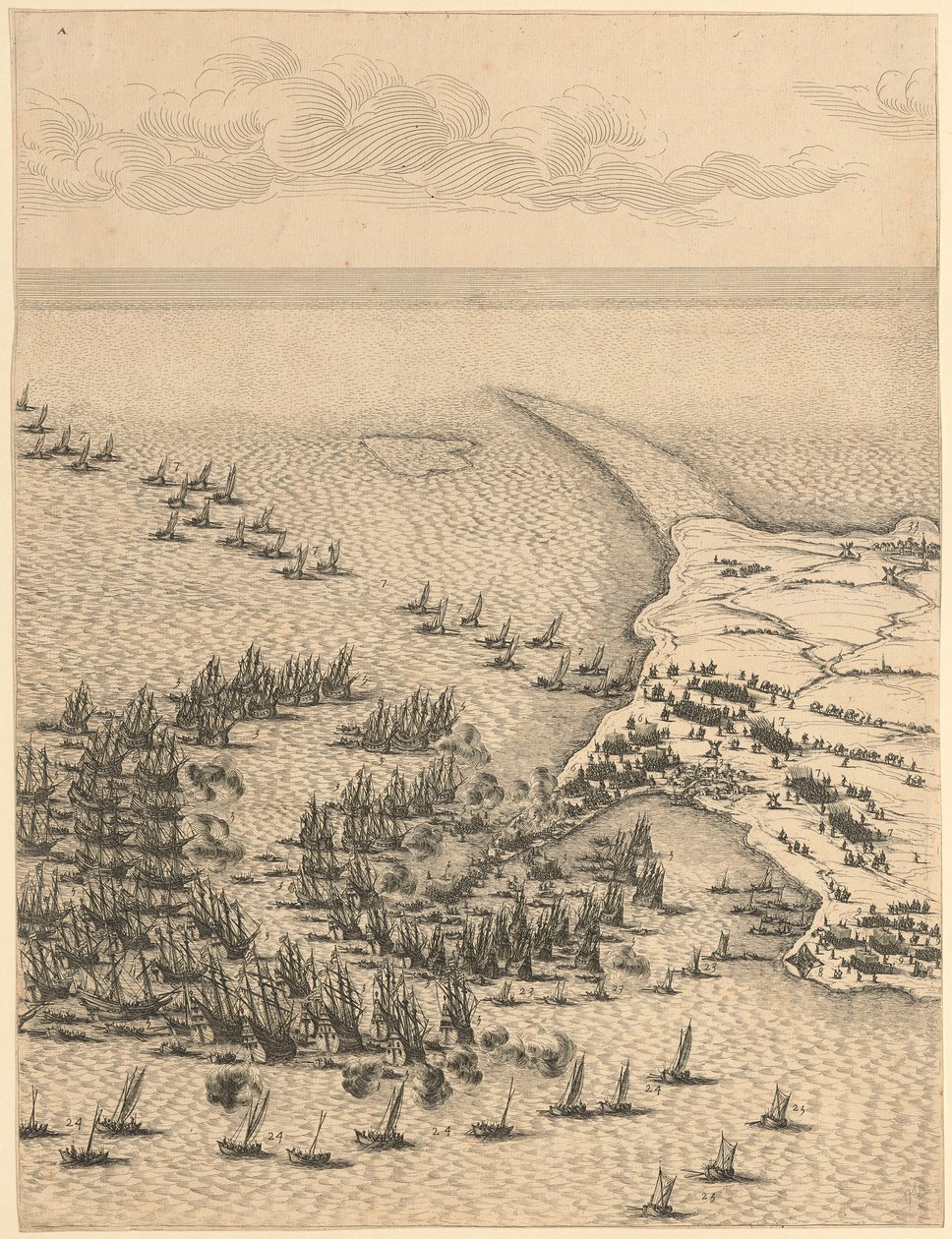 Fragment uit „Belegering van de citadel van Saint-Martin op het Île de Ré” door Jacques Callot