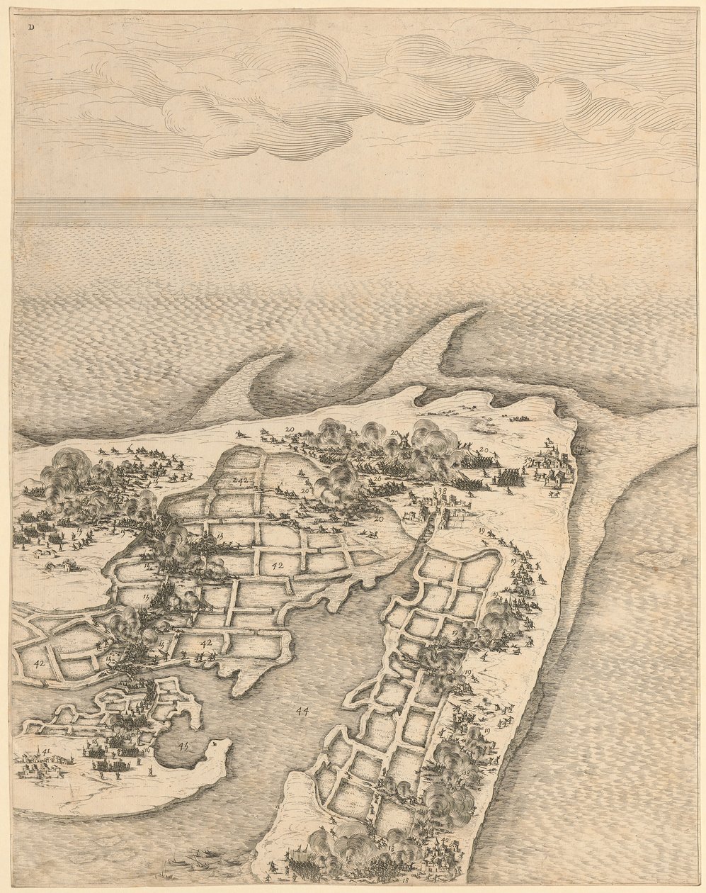 Fragment uit „Belegering van de citadel van Saint-Martin op het Île de Ré” door Jacques Callot