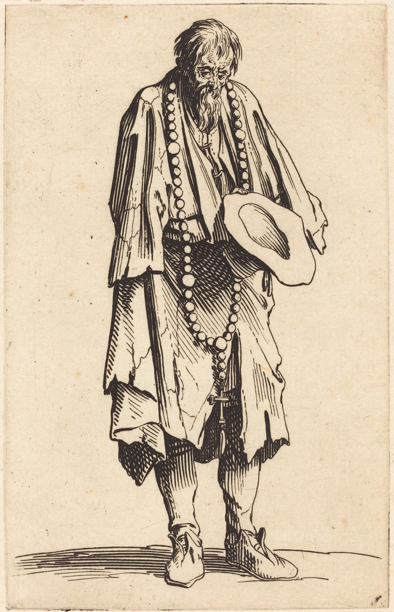 Bedelaar met rozenkrans door Jacques Callot