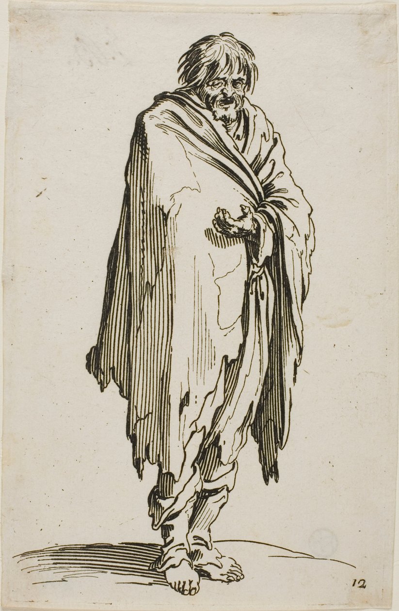 Bedelaar zonder Hoed of Schoenen, plaat twaalf uit De Bedelaars door Jacques Callot