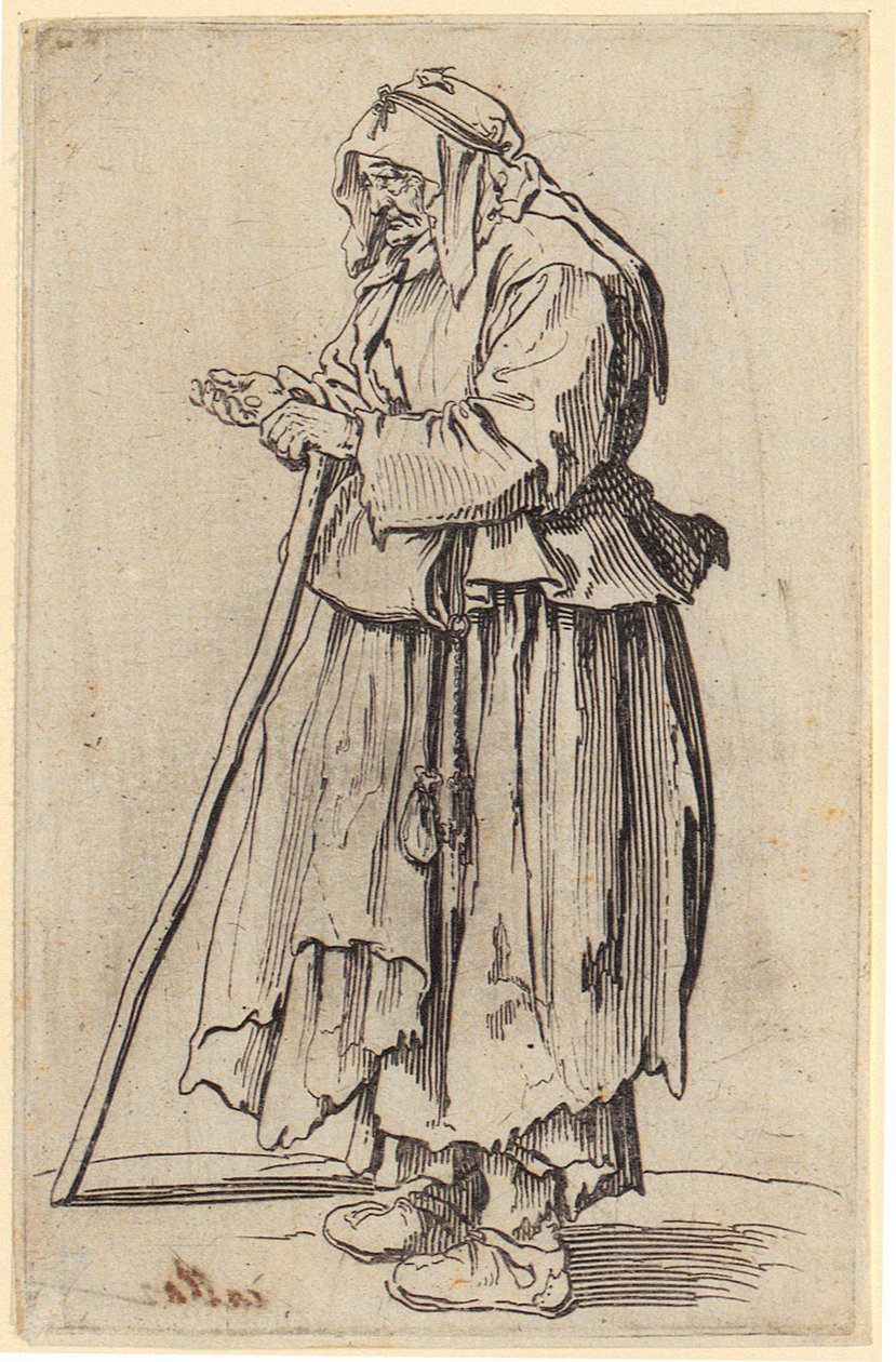 Bedelares met haar aalmoezen, blad 23 uit de reeks „De bedelaars” door Jacques Callot