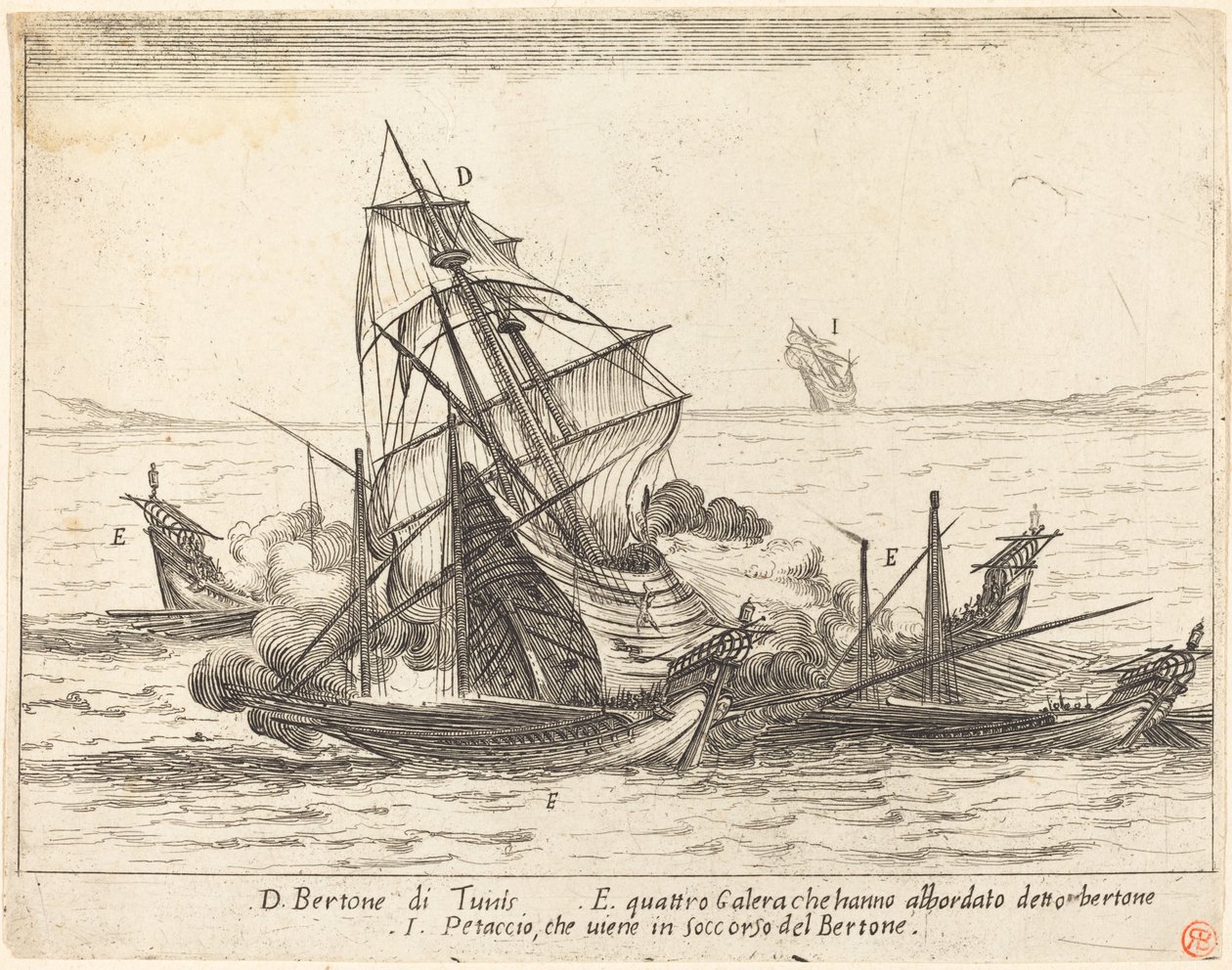 Aan boord van de Bertone, 1617 door Jacques Callot