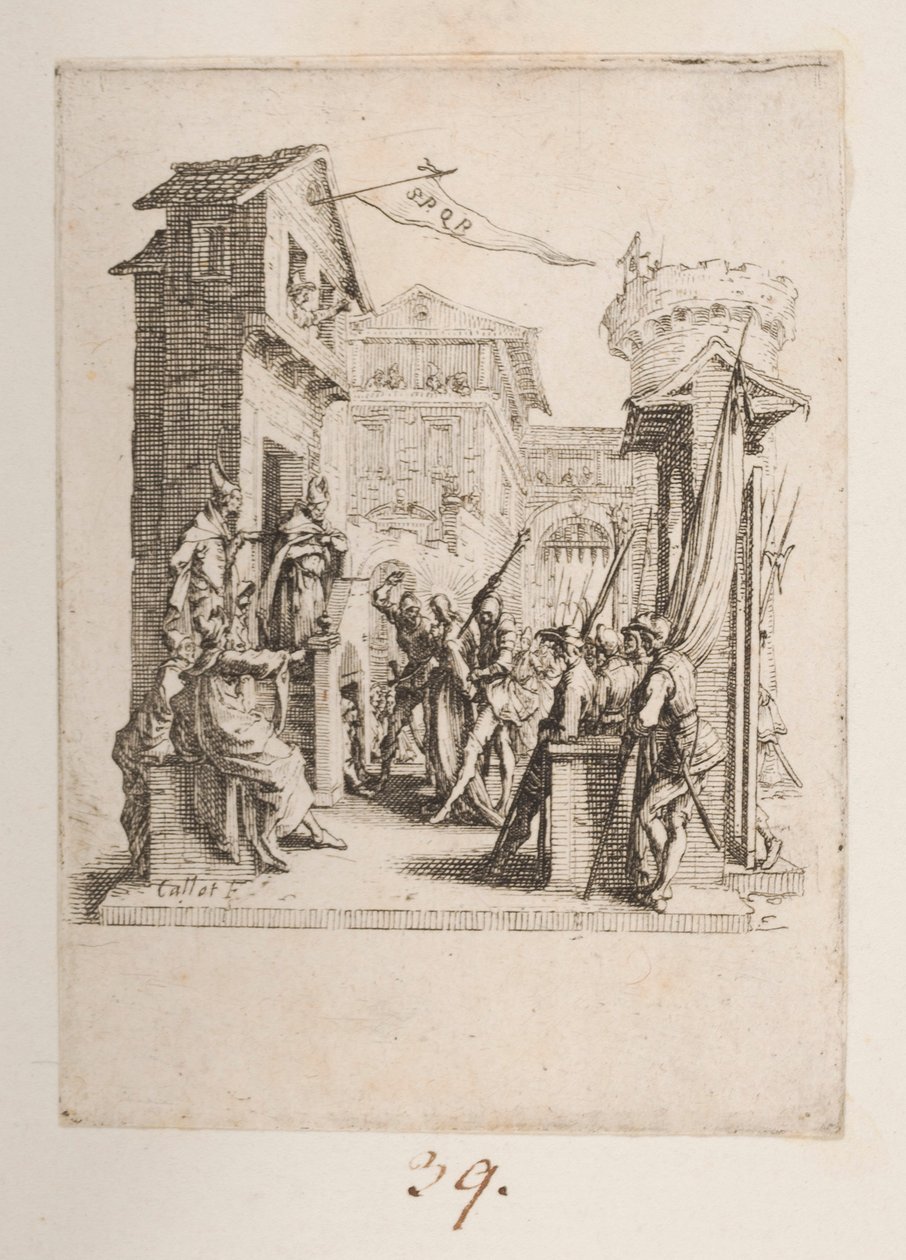 Christus voorgebracht voor Caiphe, nr. 7 van 11 uit La Petite Passion door Jacques Callot