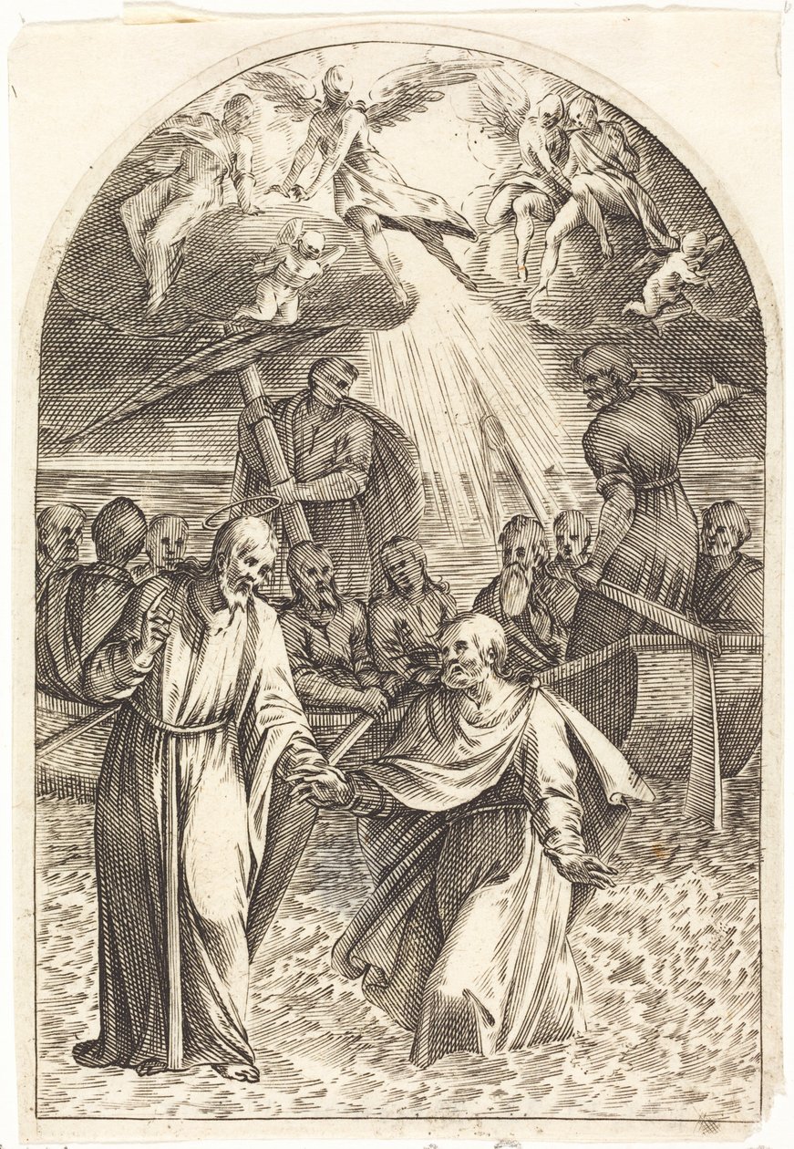 Christus loopt over het water [tweede plaat] door Jacques Callot