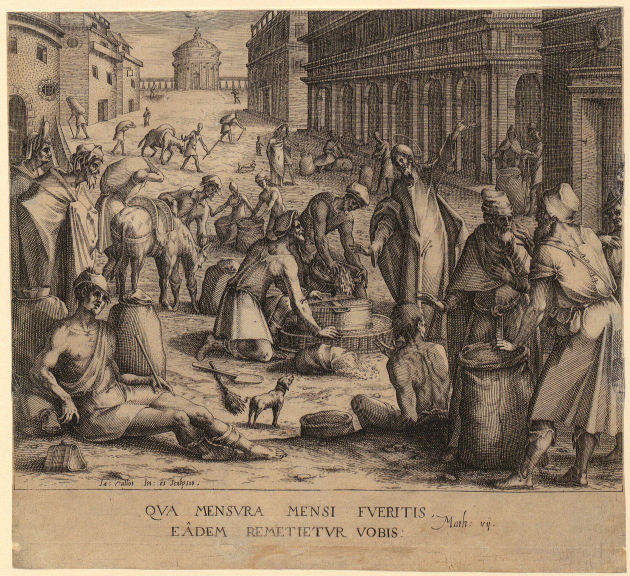 Christus en de graanhandelaren door Jacques Callot