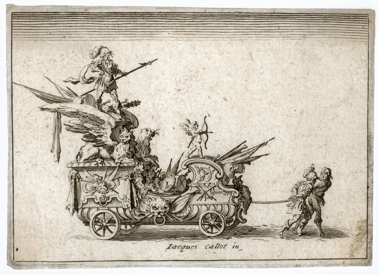 Gevecht in de barrière. Gravure Een strijdwagen. Meaume 490-503 ... (gravure) door Jacques Callot