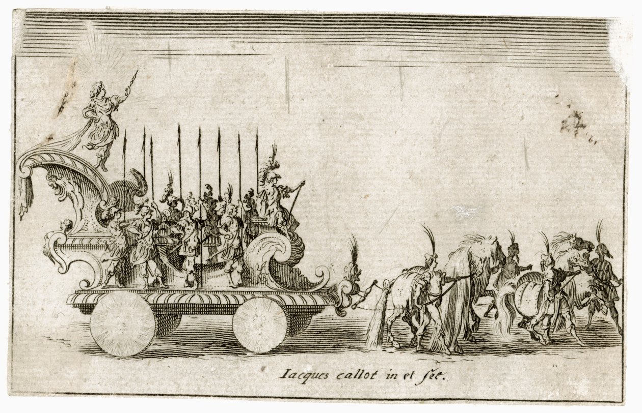 Strijd tegen de barrière: Intocht van Zijne Hoogheid Hertog Karel IV, voorstellende de zon ... (gravure) door Jacques Callot