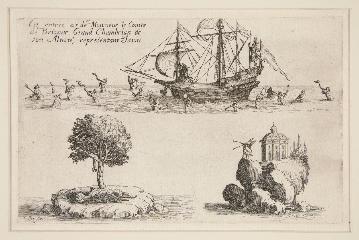 Gevecht bij de Barrière, Deze ingang is van de heer de Graaf van Brionne Groot Kamerheer van zijn Hoogheid, die Jason vertegenwoordigt door Jacques Callot