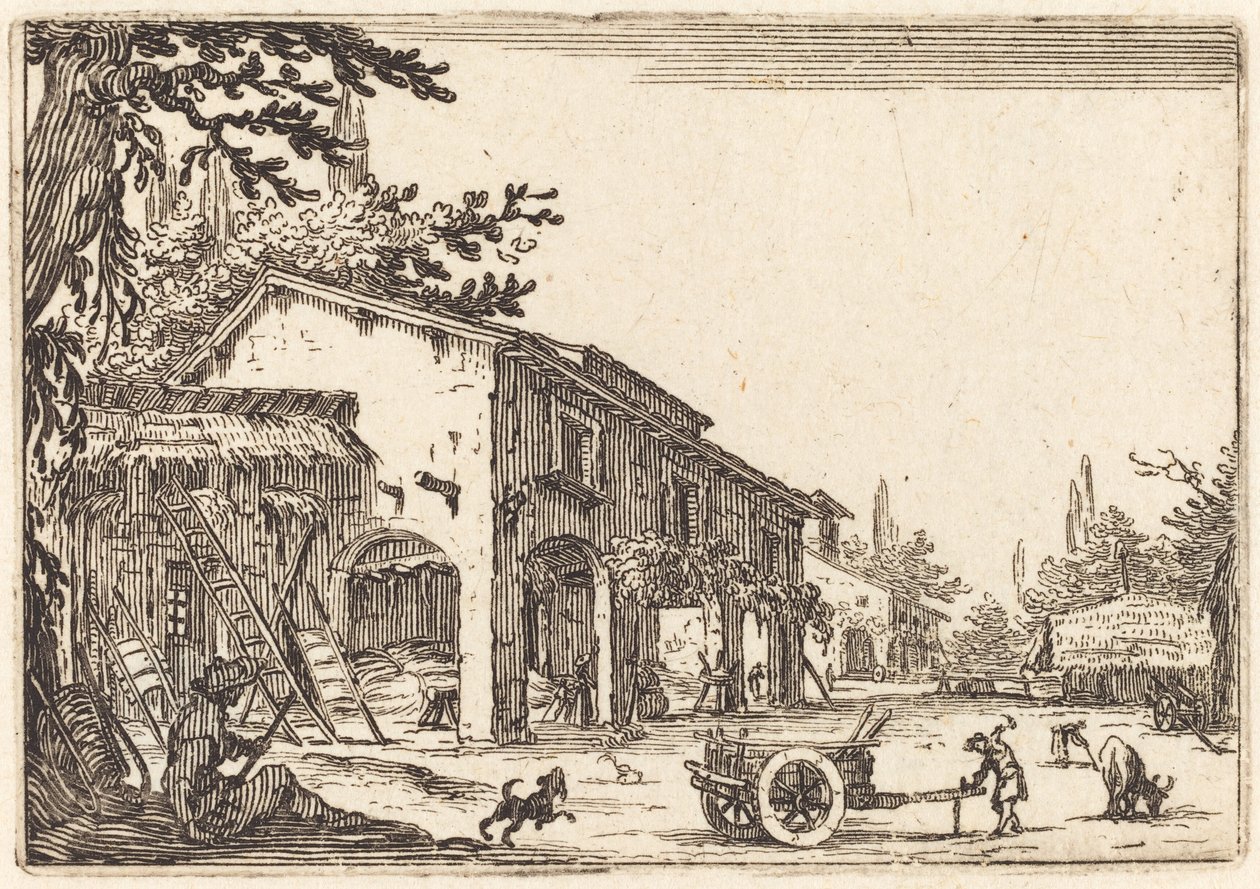 Binnenplaats van een boerderij, ca. 1622 door Jacques Callot