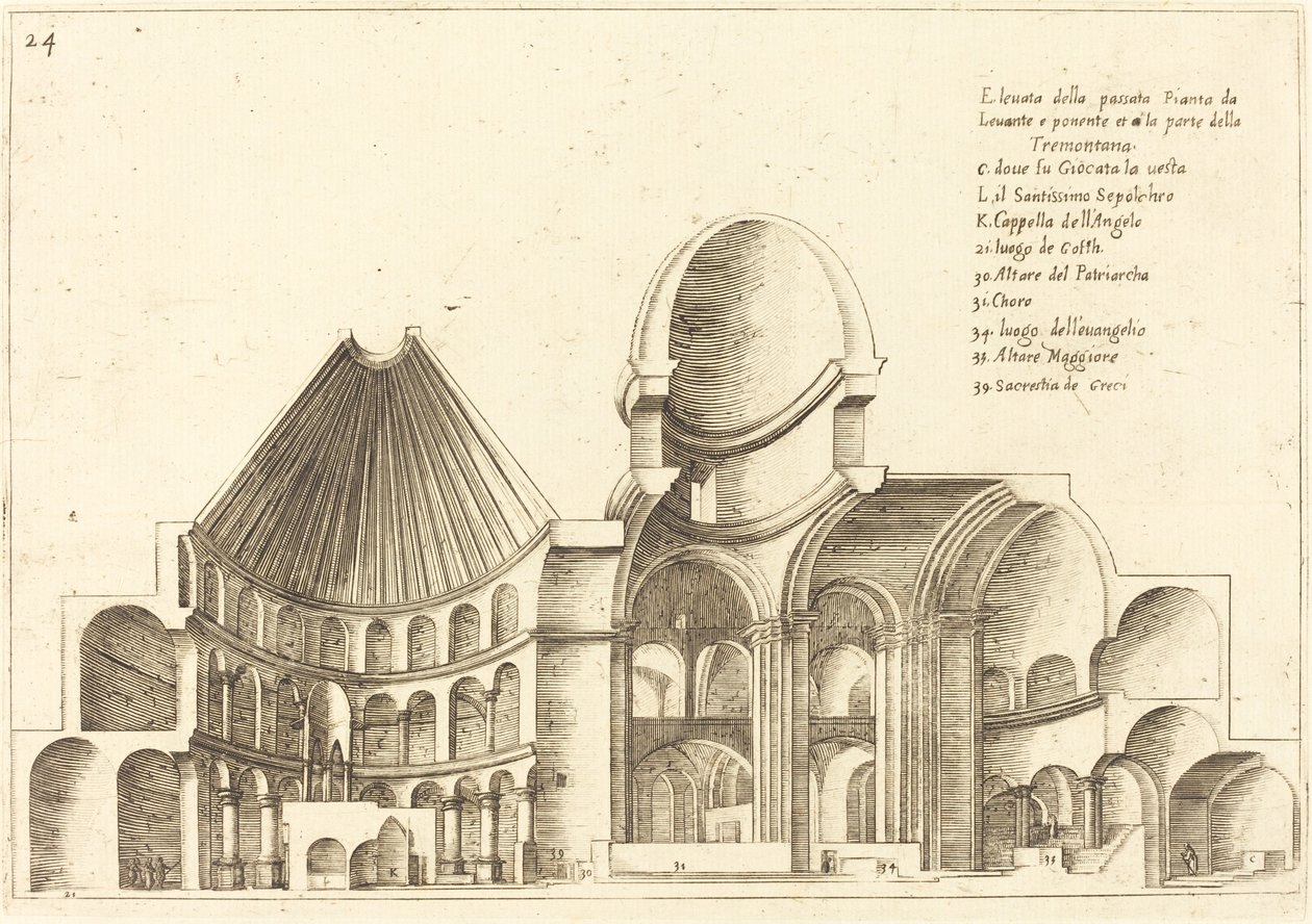 Doorsnede van de Heilig Grafkerk door Jacques Callot