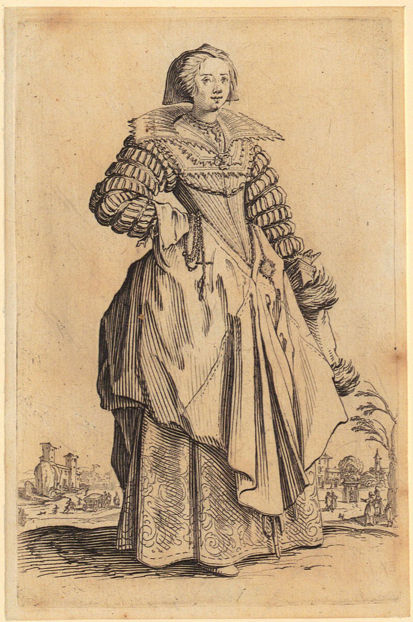Dame met kanten kraag, plaat 8 uit de reeks “De adel” door Jacques Callot