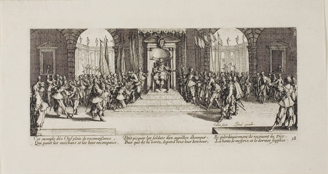 Uitdeling van beloningen, plaat achttien uit De ellende van de oorlog door Jacques Callot
