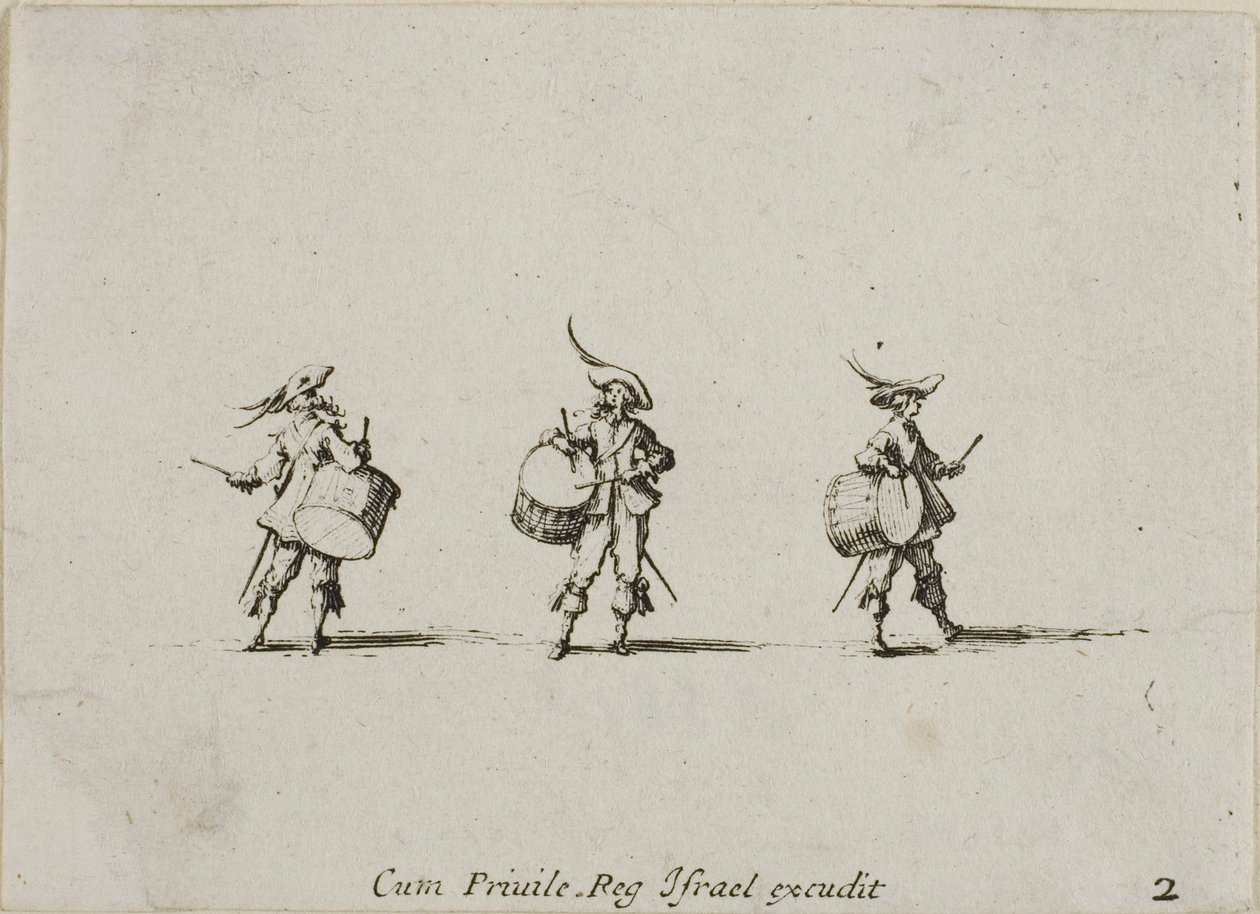 Oefening met trommels, plaat twee uit De militaire oefeningen door Jacques Callot