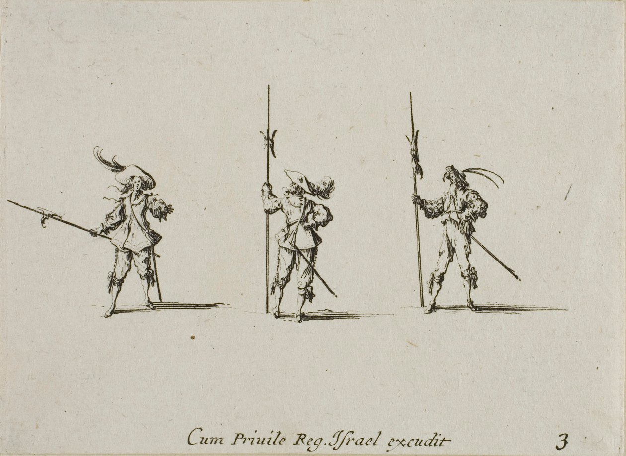 Drill met hellebaarden, plaat drie uit De militaire oefeningen door Jacques Callot