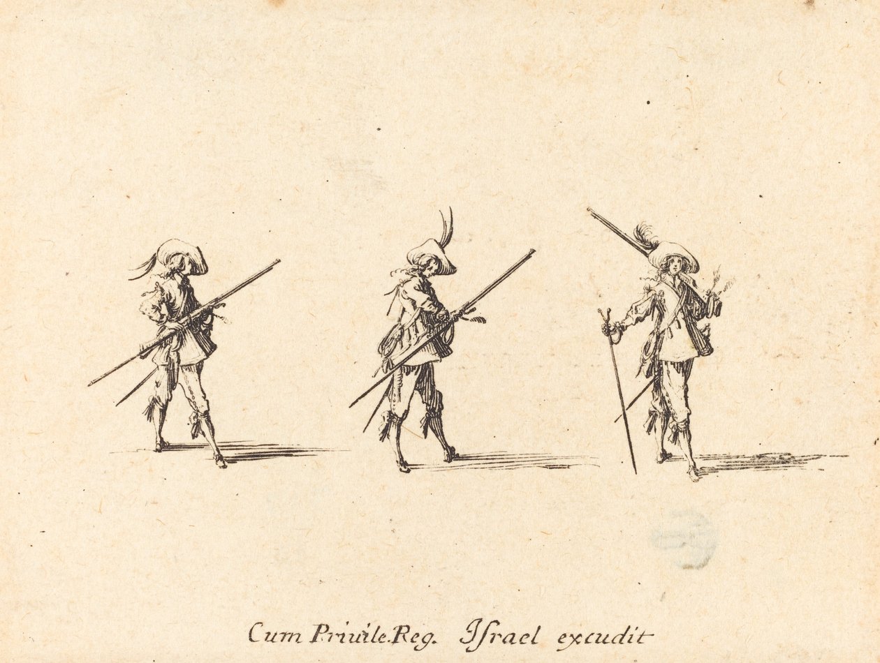 Oefening met het musket door Jacques Callot