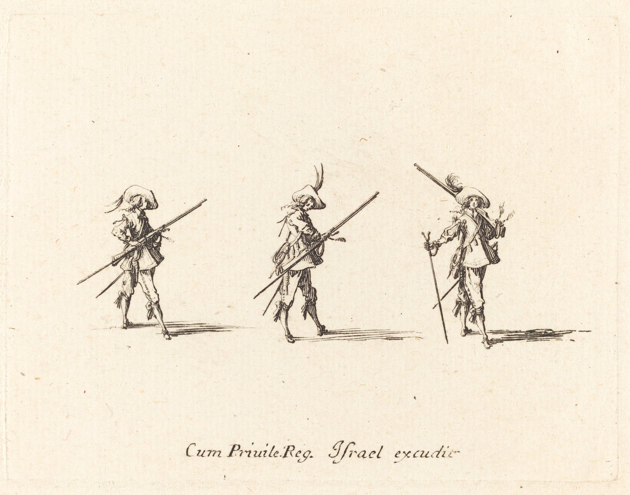 Oefening met het musket door Jacques Callot