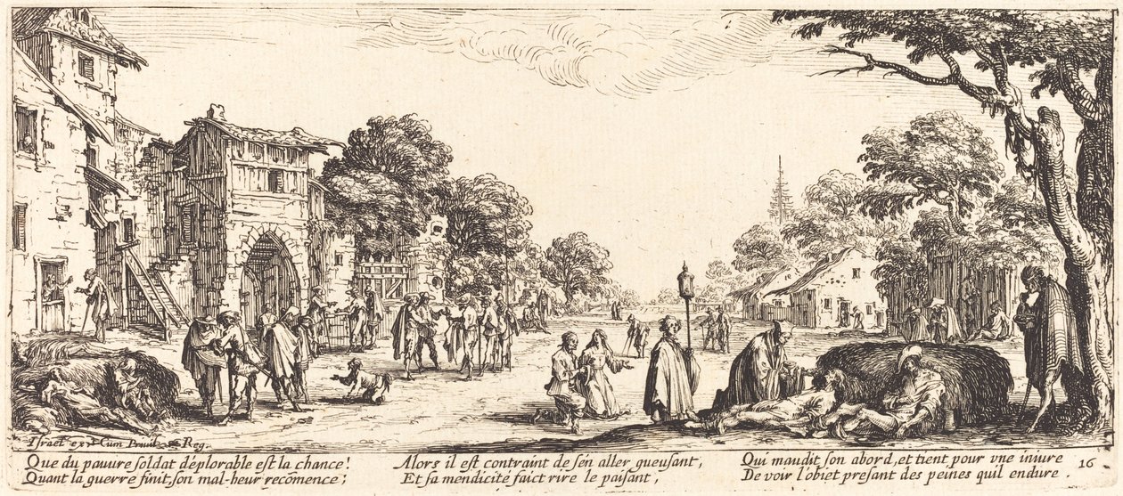 Stervende soldaten langs de weg door Jacques Callot