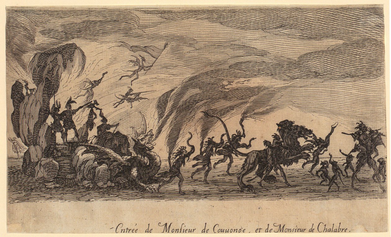 De intocht van Monsieur de Couvonge en Monsieur de Chalabre, blad 5 van de reeks „Het toernooi“ door Jacques Callot