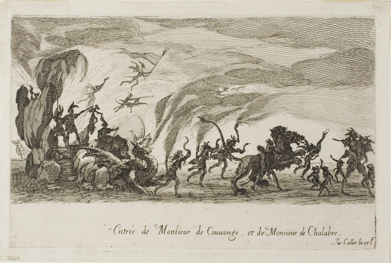 Intocht van M. de Couvonage en M. de Chalabre, uit Het Gevecht bij de Barrière door Jacques Callot