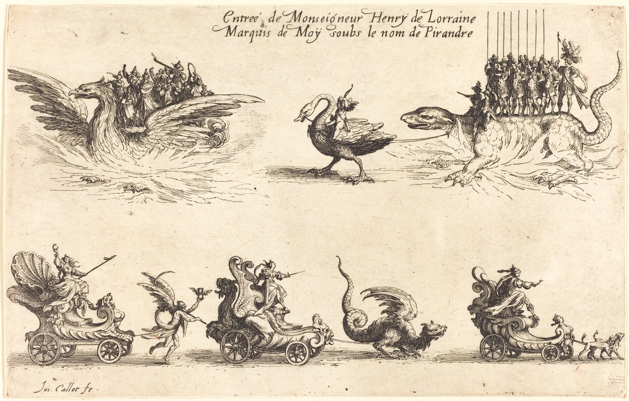 Intocht van Monseigneur Henry de Lorraine, Markies de Moy, onder de Naam Pirandre, 1627 door Jacques Callot