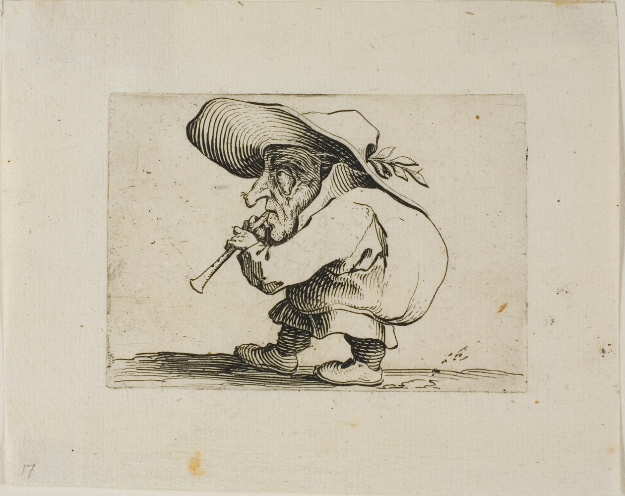 Flageolet Speler, uit Varie Figure Gobbi door Jacques Callot