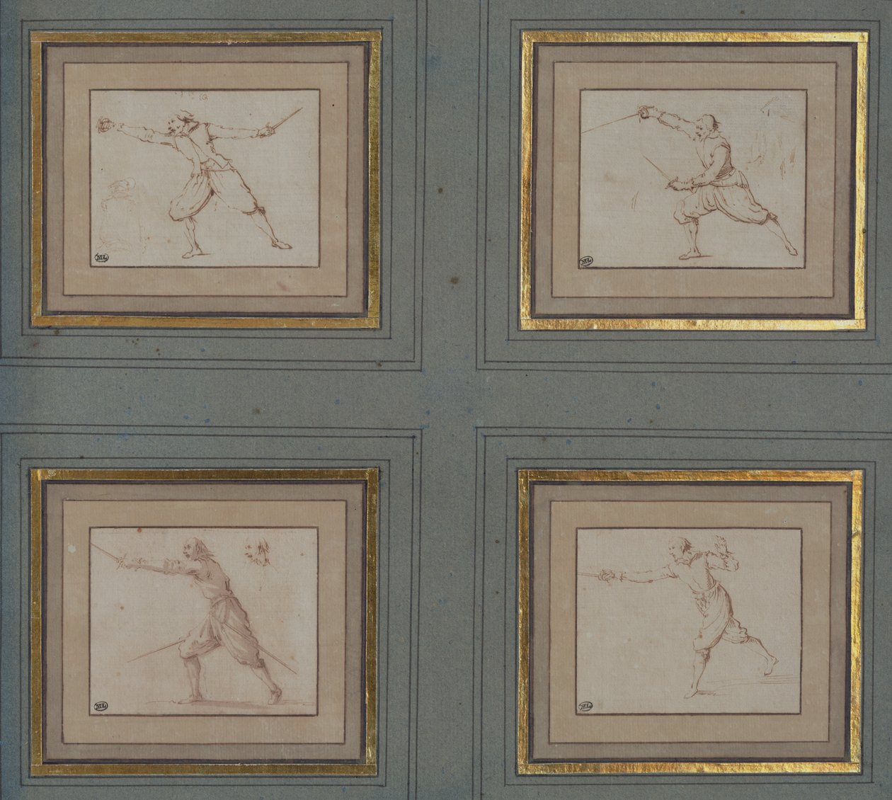 Vier studies van een schermer door Jacques Callot