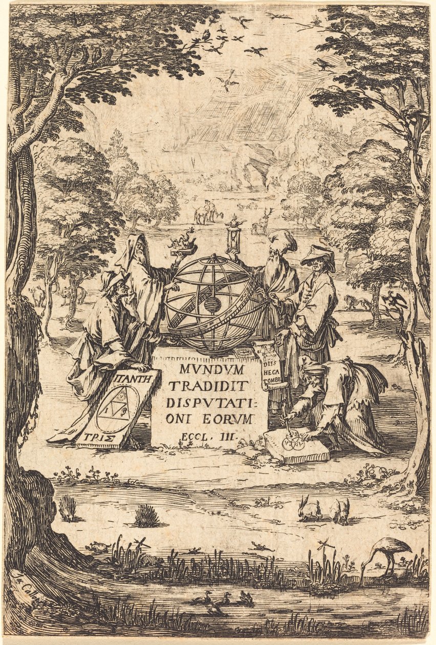 Frontispice voor de Heilige Cosmologia (Titel met Astrologen) door Jacques Callot
