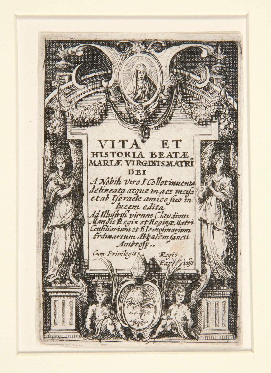 Frontispice, nr. 1 uit Het leven van de Maagd door Jacques Callot