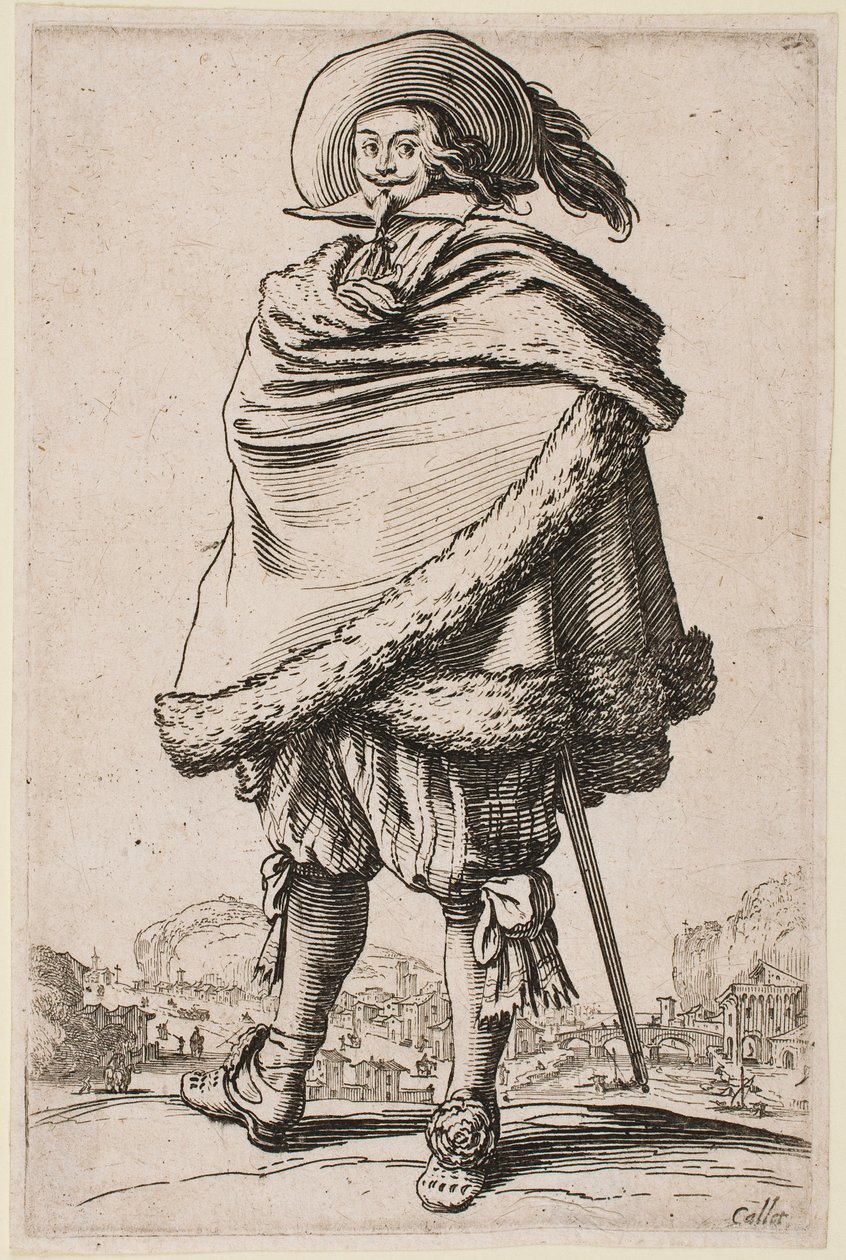 Heer gewikkeld in een met bont afgewerkte mantel door Jacques Callot