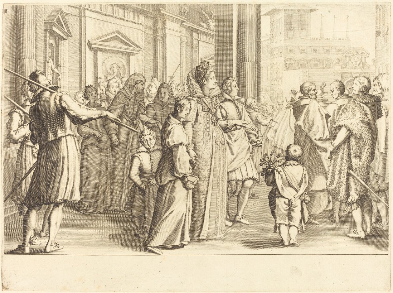 Grote Hertogin bij de Processie van de Jonge Meisjes door Jacques Callot