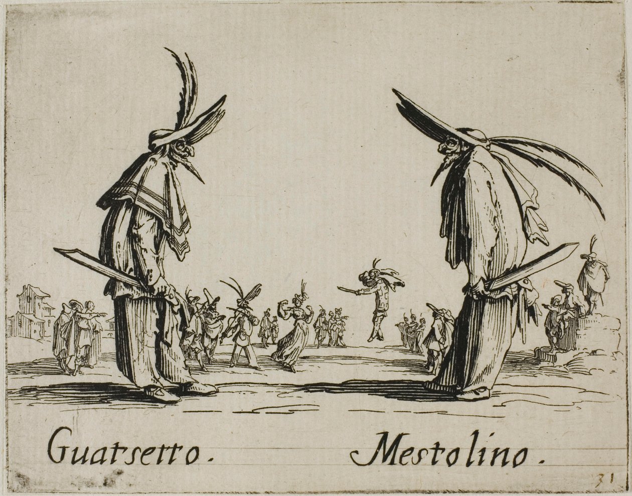 Guatsetto - Mestolino, plaat 5 van Balli di Sfessania door Jacques Callot