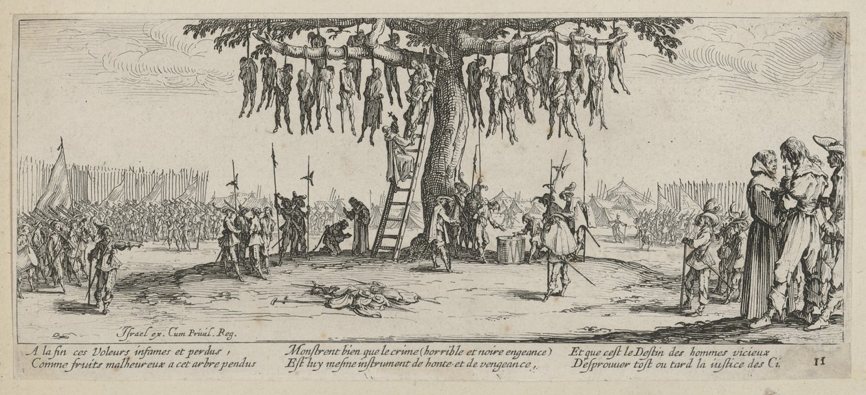 Opstelling, blad 11 van de serie „De gruwelen van de oorlog” door Jacques Callot