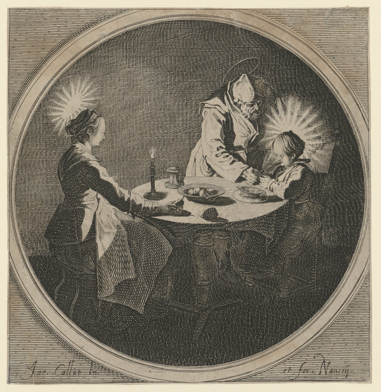 Heilige Familie aan tafel door Jacques Callot