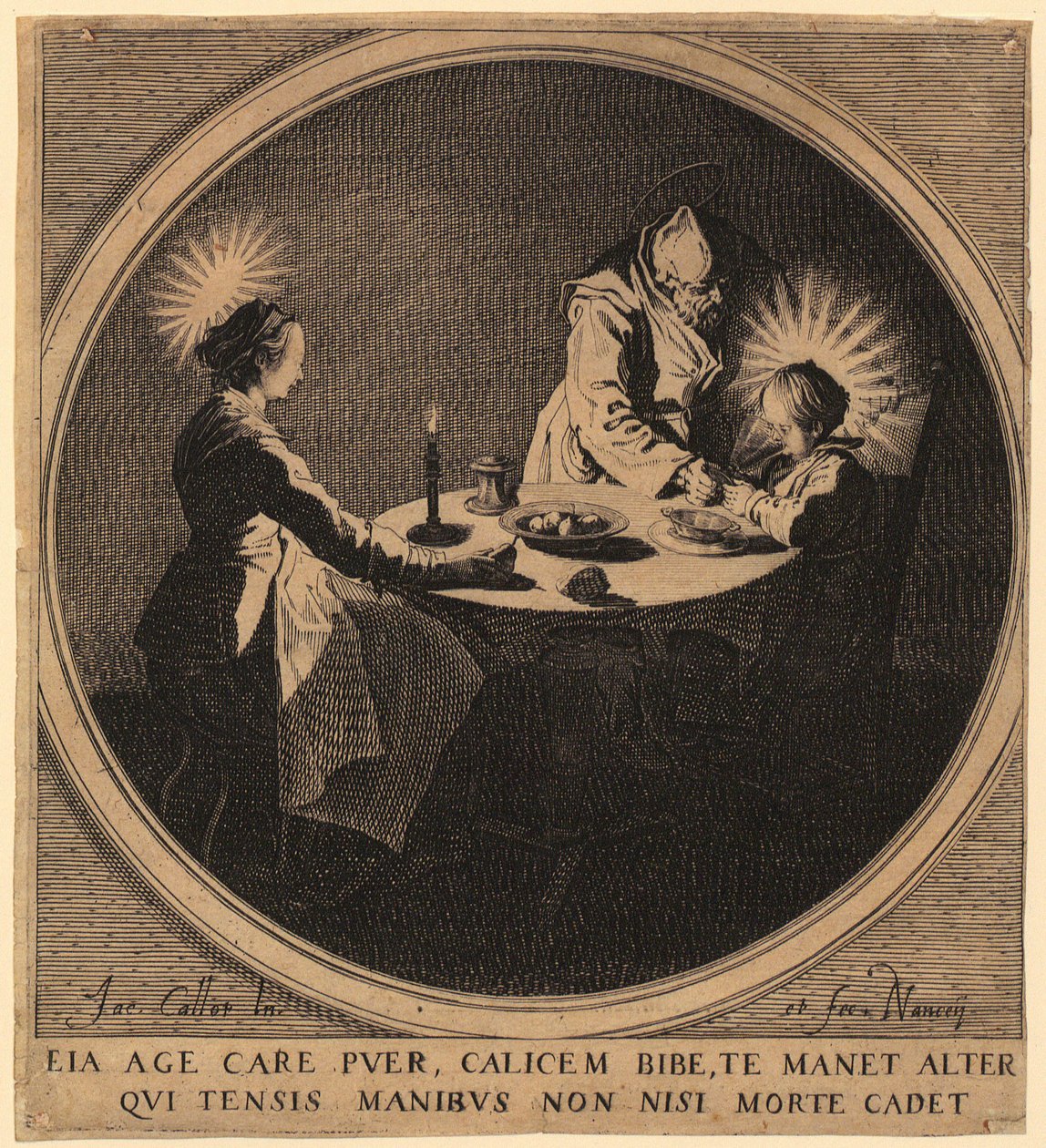 Heilige Familie aan tafel door Jacques Callot