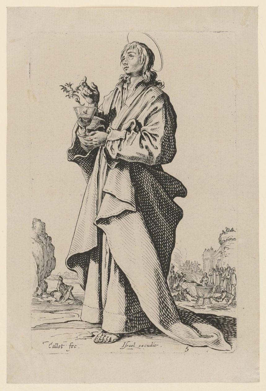 De heilige Johannes de Evangelist, blad 8 uit de serie „Jezus, de twaalf apostelen en Maria“ door Jacques Callot