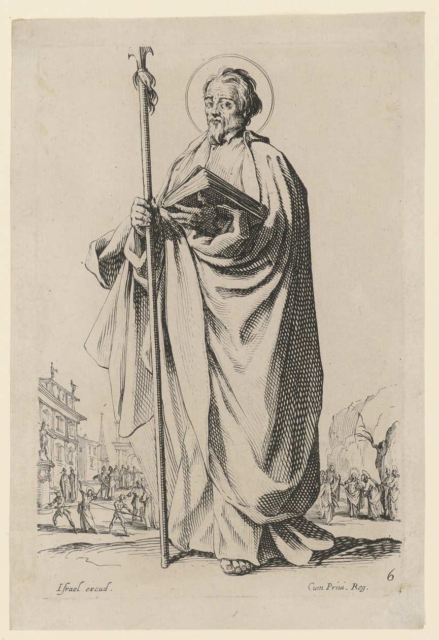 De heilige Thomas, blad 10 uit de serie „Jezus, de twaalf apostelen en Maria“ door Jacques Callot