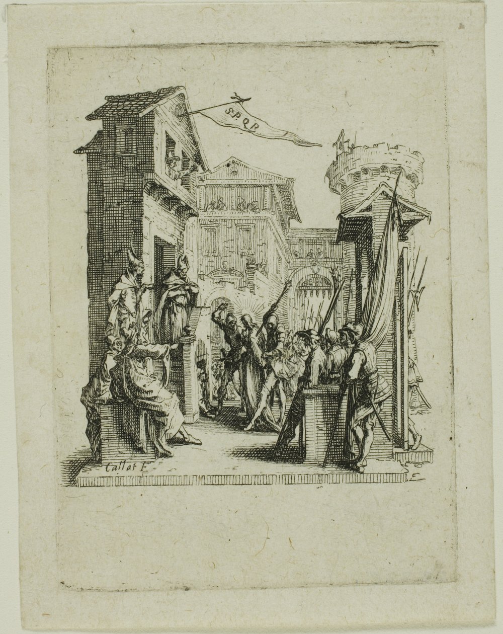 Jezus voor Kajafas, uit De Kleine Passie door Jacques Callot