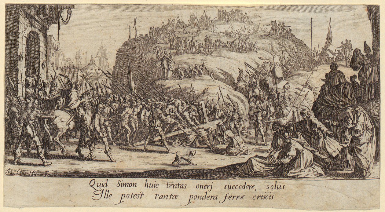 Het dragen van het kruis, blad 6 uit de serie „De Grote Passie“ door Jacques Callot