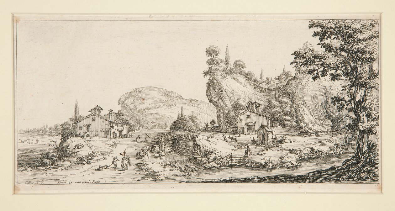 Landschap #6 uit Landschappen voor Giovanni de Medici door Jacques Callot