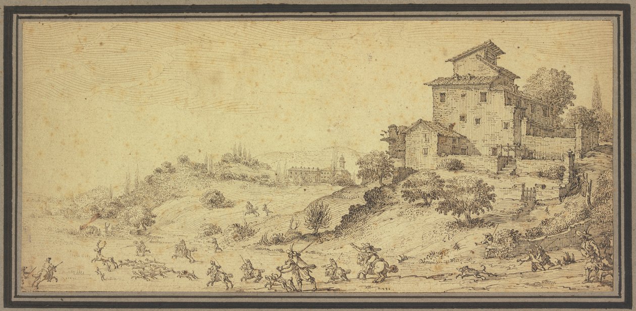 Landschap met hertenjacht door Jacques Callot