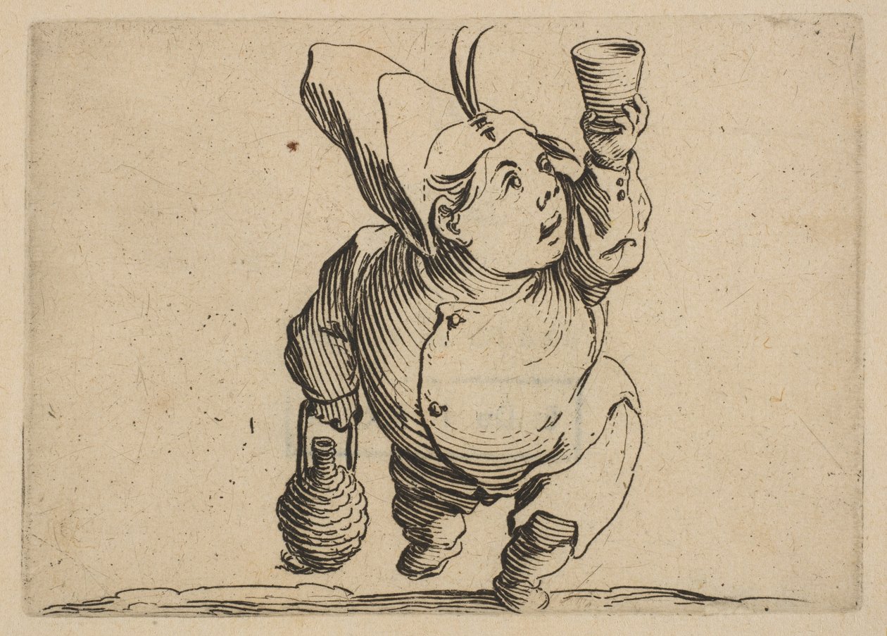 De drinker gezien van voren, uit Varie Figure Gobbi, serie..., 1616-22 door Jacques Callot
