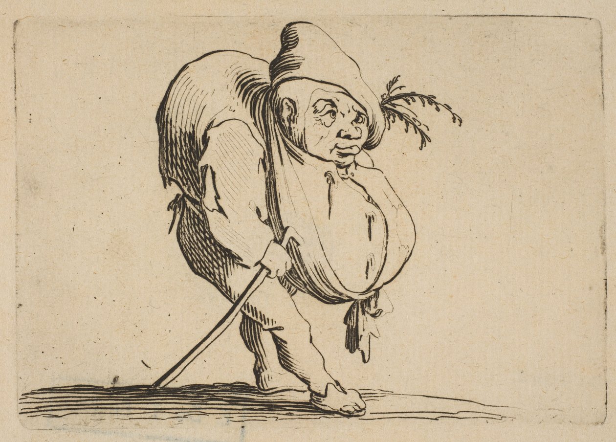 De Bultenaar met een Stok, uit Varie Figure Gobbi, suite genoemd, 1616-22 door Jacques Callot