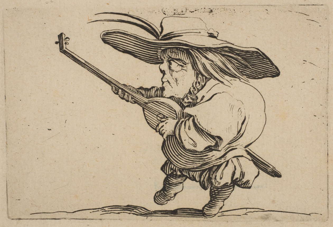 De Luitspeler, uit Varie Figure Gobbi door Jacques Callot